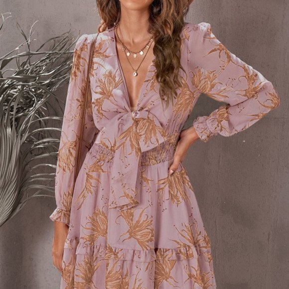 Floral Deep V Flounce Sleeve Mini Dress - Picture 3 of 10